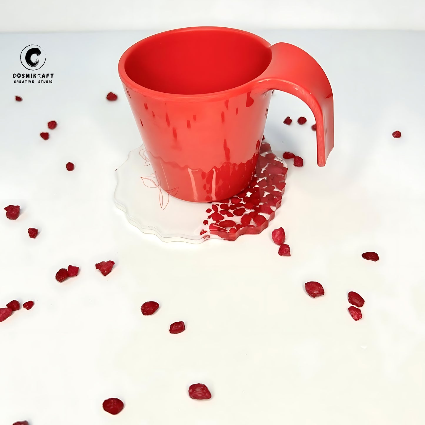 Handmade Red Rose & Stone Resin Coasters - Set of 2