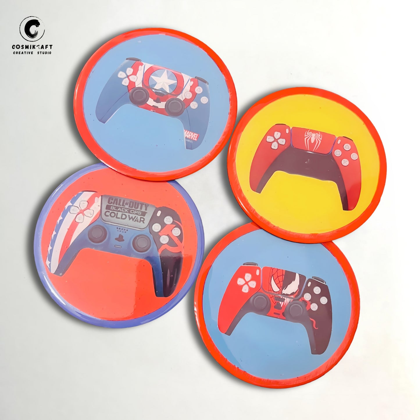 ConsoleCraft Gaming Coasters - Handcrafted Wood and Epoxy Resin Drink Mats (Set of 4)