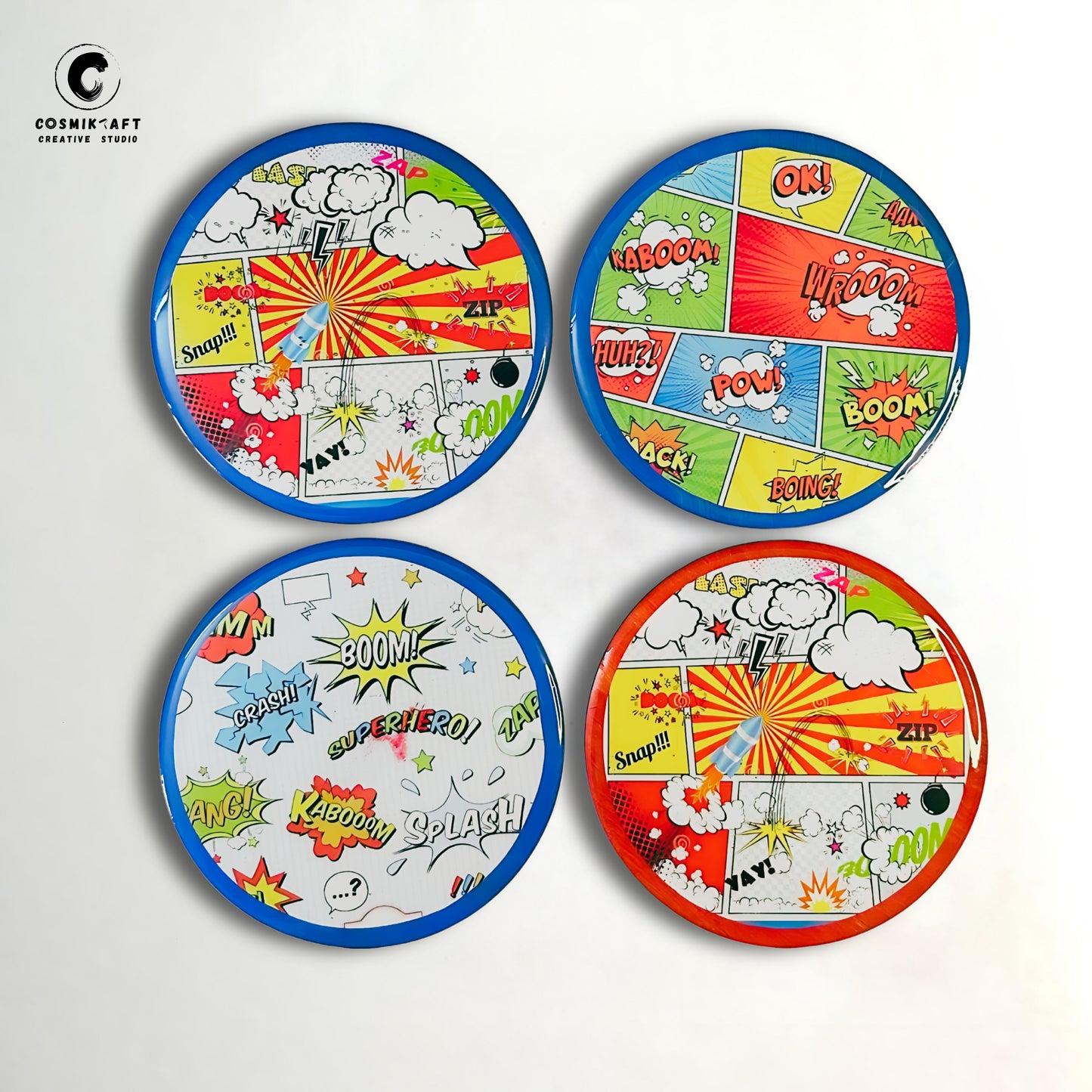 ComicCraft Resin Coasters based on Iconic Comic Design, Set of 4