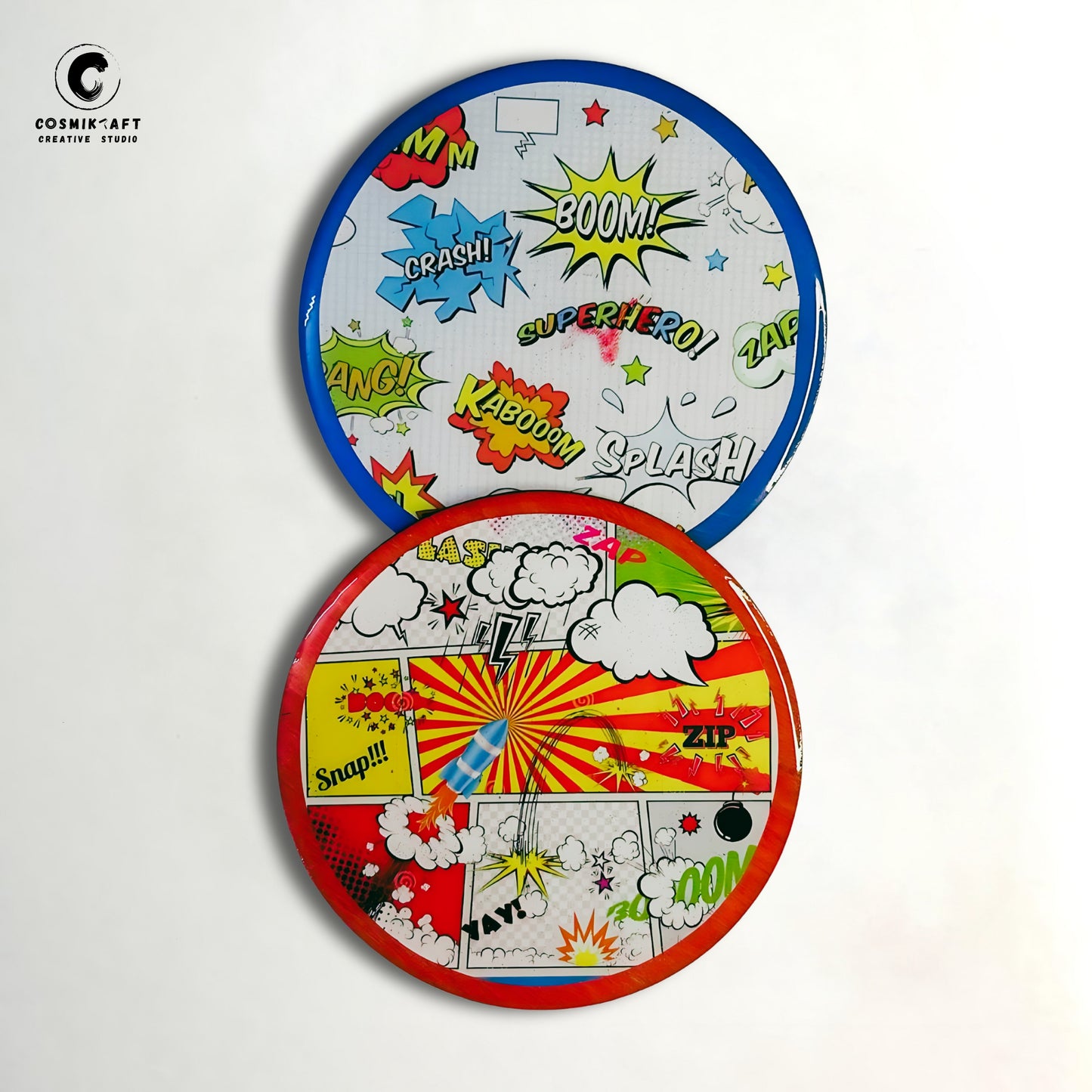ComicCraft Resin Coasters based on Iconic Comic Design, Set of 4