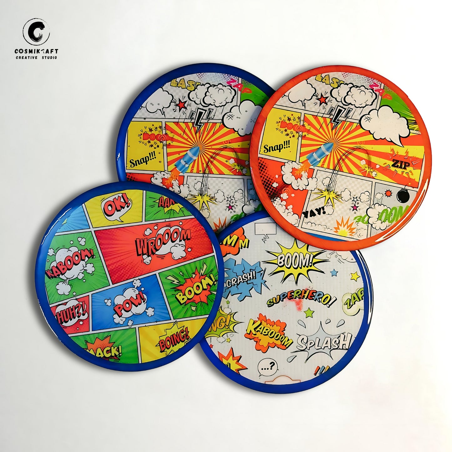 ComicCraft Resin Coasters based on Iconic Comic Design, Set of 4