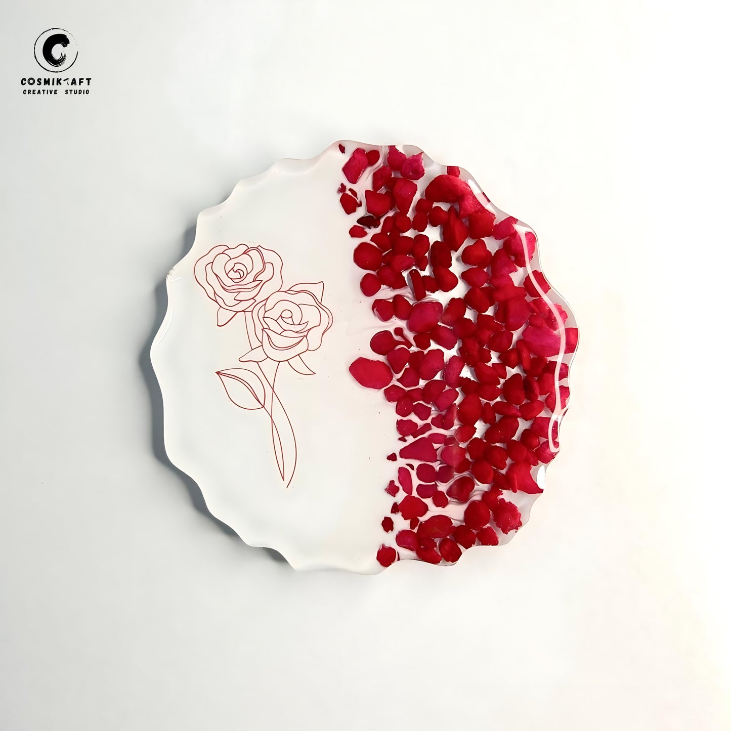 Handmade Red Rose & Stone Resin Coasters - Set of 2