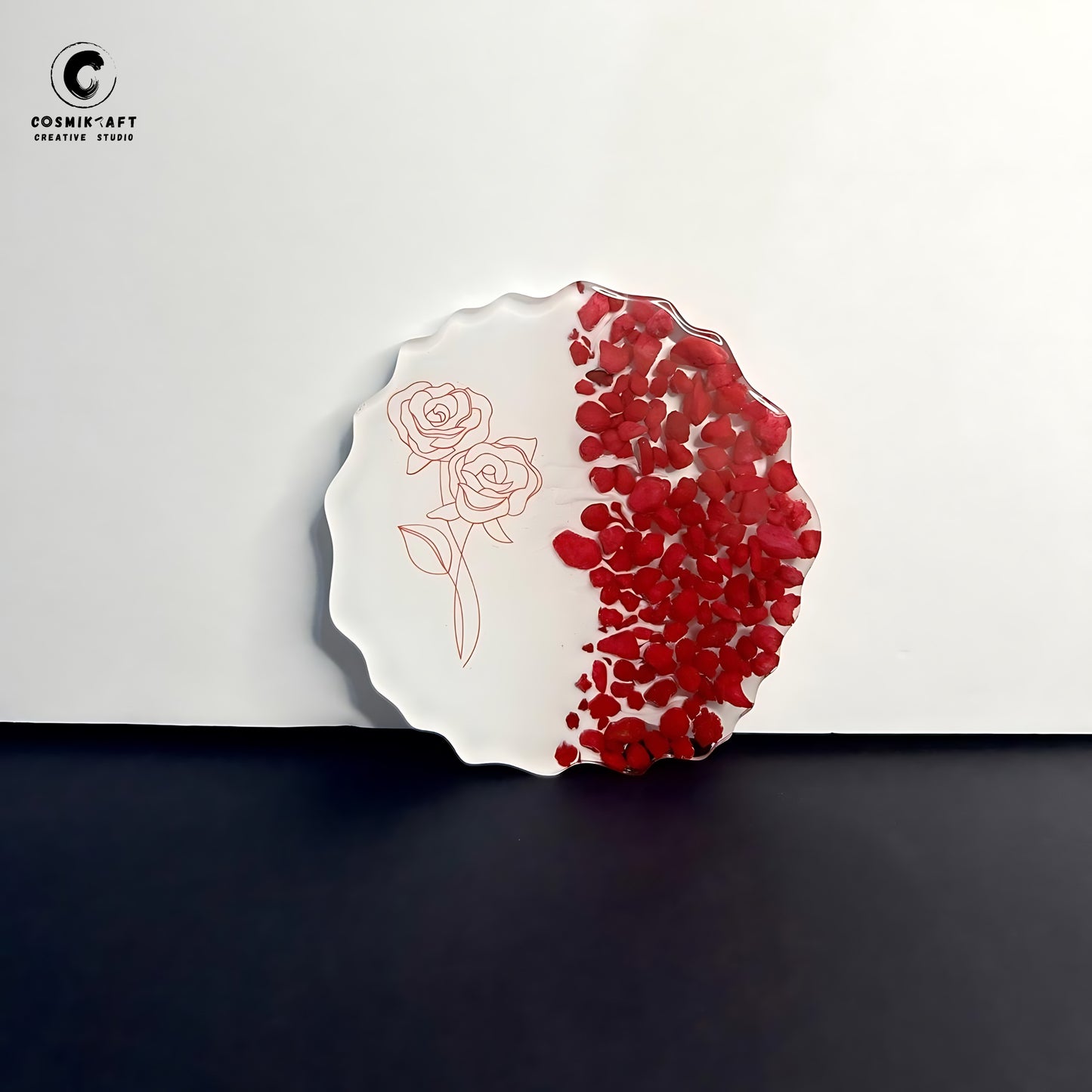 Handmade Red Rose & Stone Resin Coasters - Set of 2