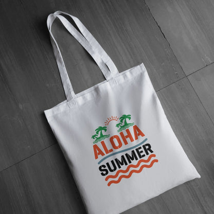 CosmiKraft Aloha Summer Tote Bag – Recycled Cotton, Eco-Friendly Canvas Bag (Natural Color)