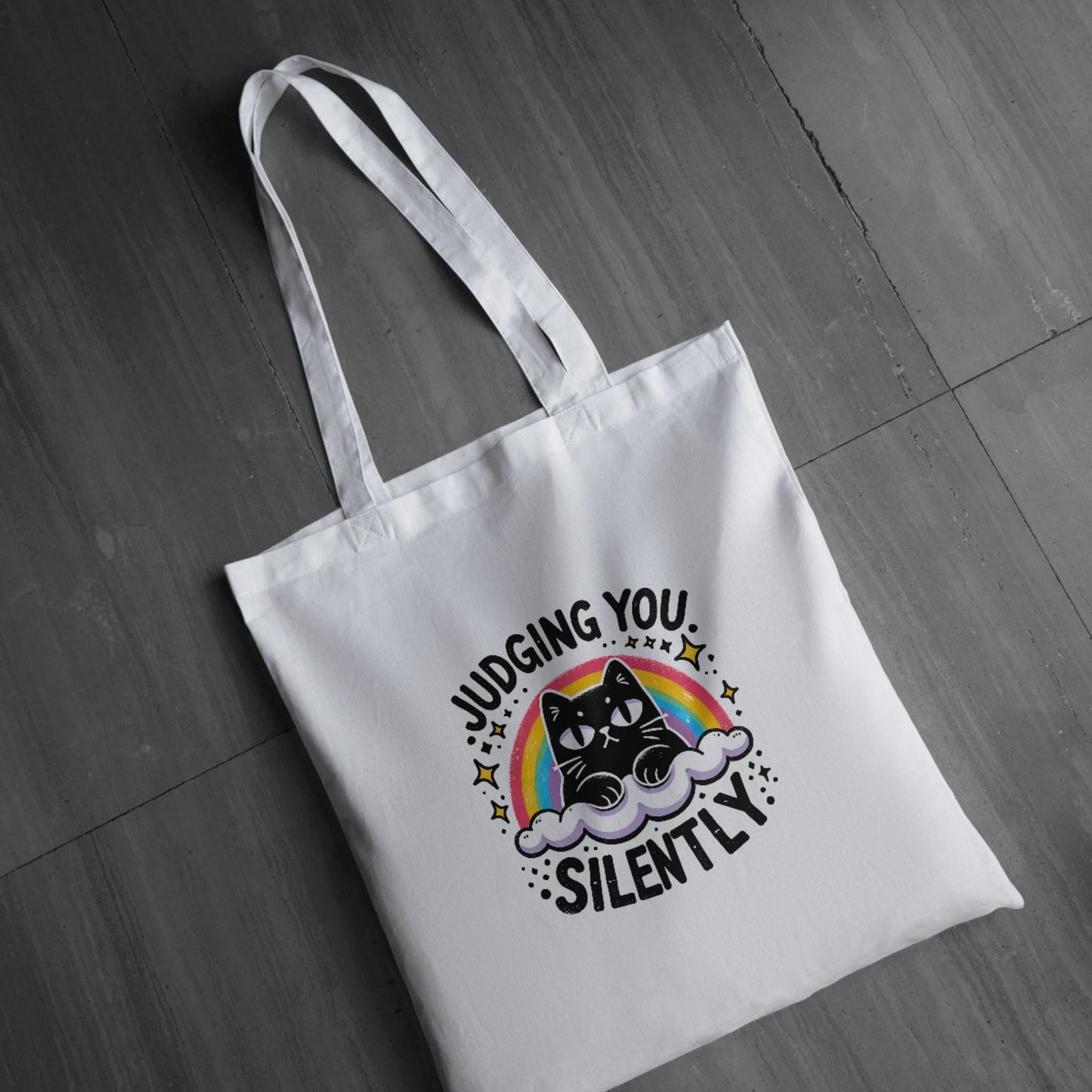 CosmiKraft "Judging You Silently" Cat Tote Bag – Whimsical Cotton Bag for Cat Lovers