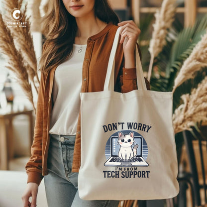 CosmiKraft Tech Support Cat Tote Bag – Eco Cotton Tote
